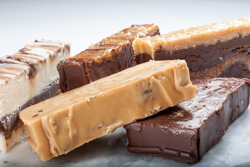 assorted fudge by munson's chocolates peanut butter vanilla chocolate walnut
