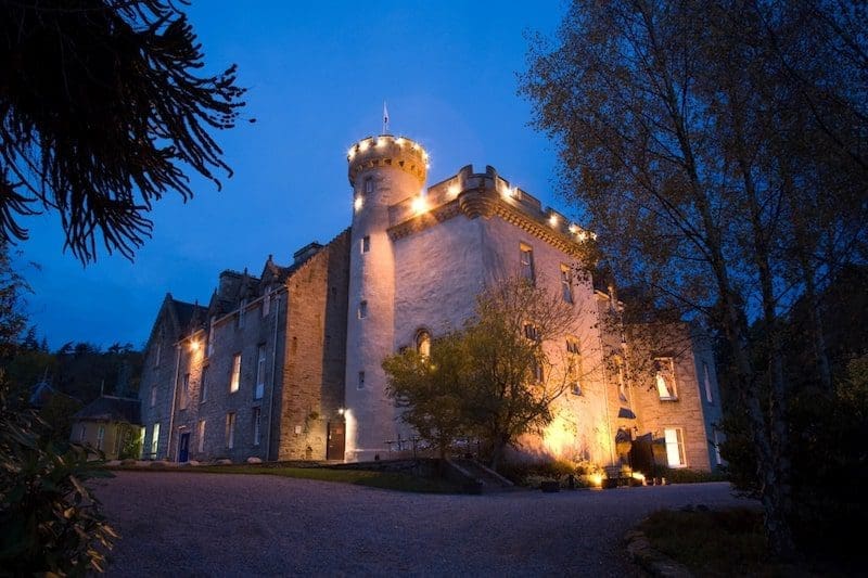 tulloch castle scotland at night