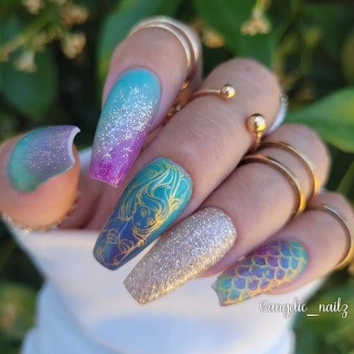 beautiful mermaid dip powder nails manicure at home ideas
