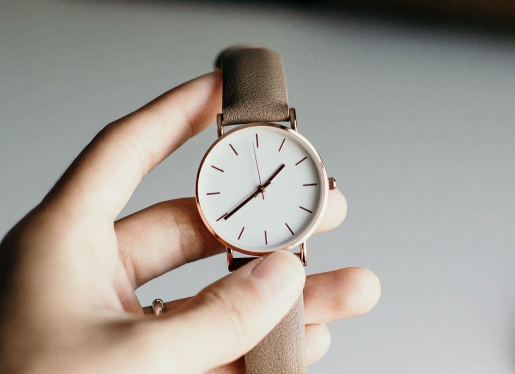 person holding brown watch no numners