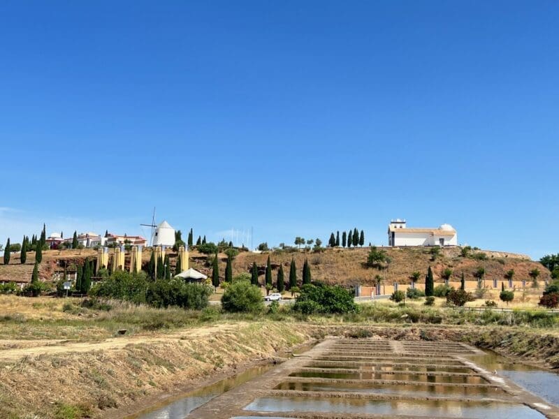 sal marim salt harvesting field blue sky