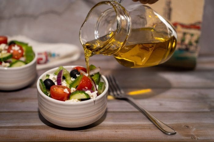 extra virgin olive oil and salad