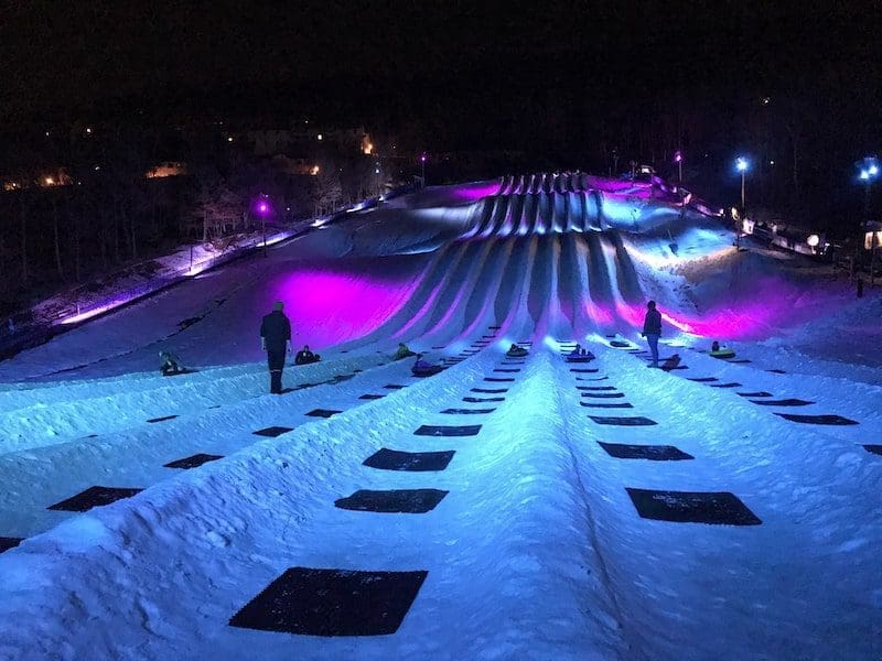 Massanutten Resort sledding at night time