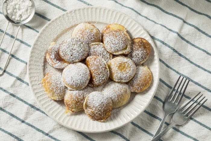 Homemade Dutch Poffertjes Pancakes with Powdered sugar