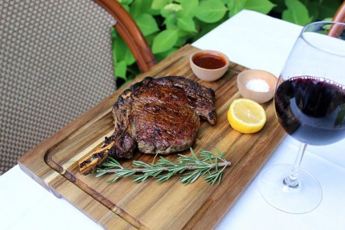 steak and wine at dinner