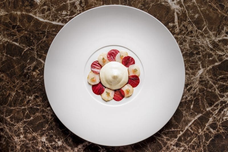 Sea Scallop Carpaccio Gorizia Rose Radicchio Foam