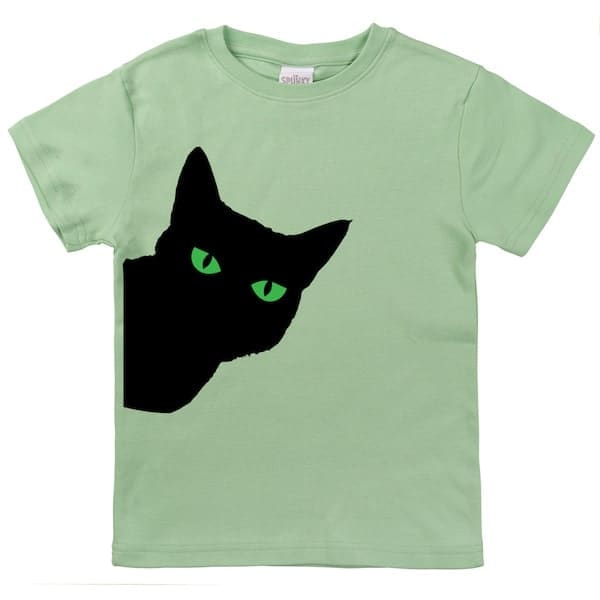 the spunky stork black cat green eyes tee shirt children Halloween