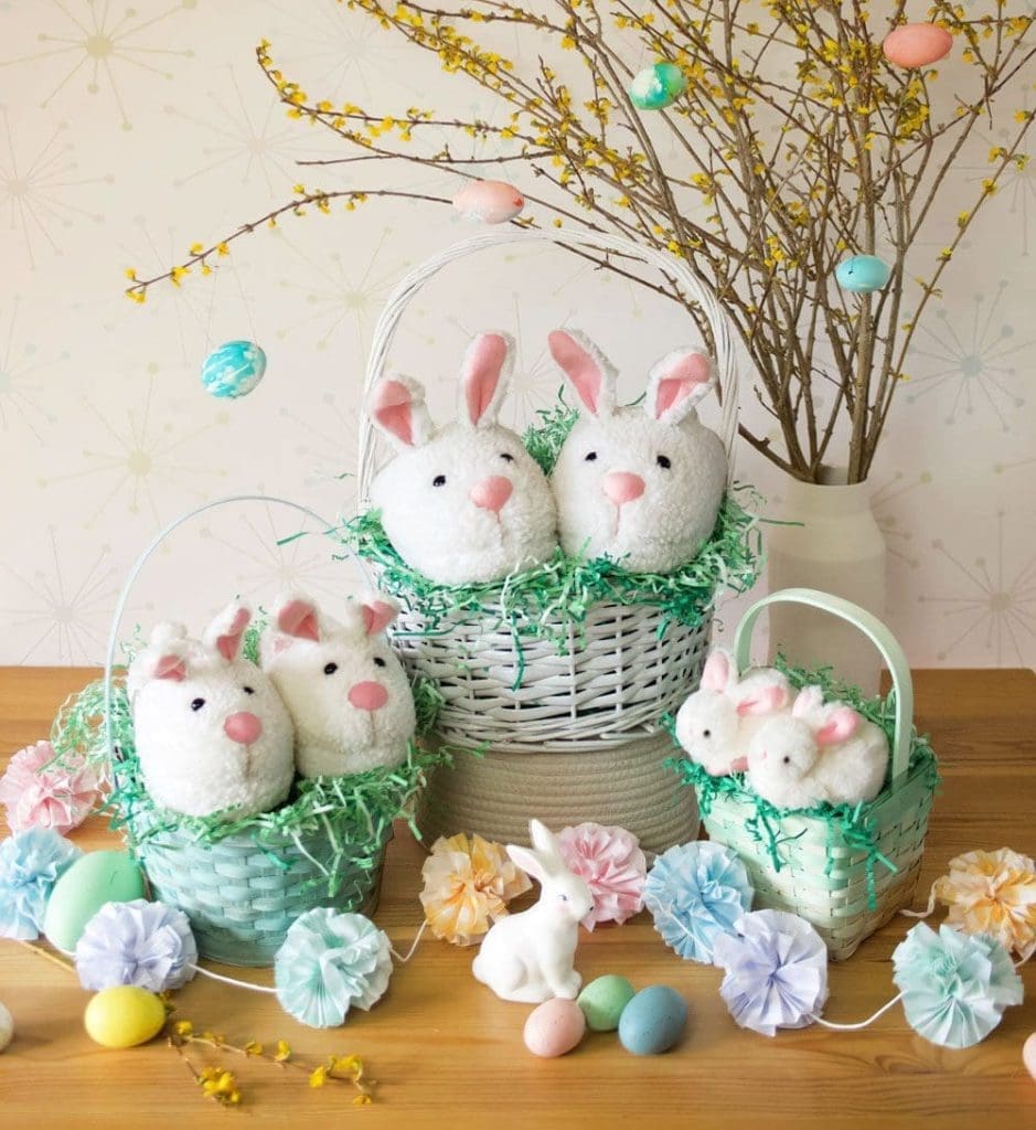 bunny slippers in a basket