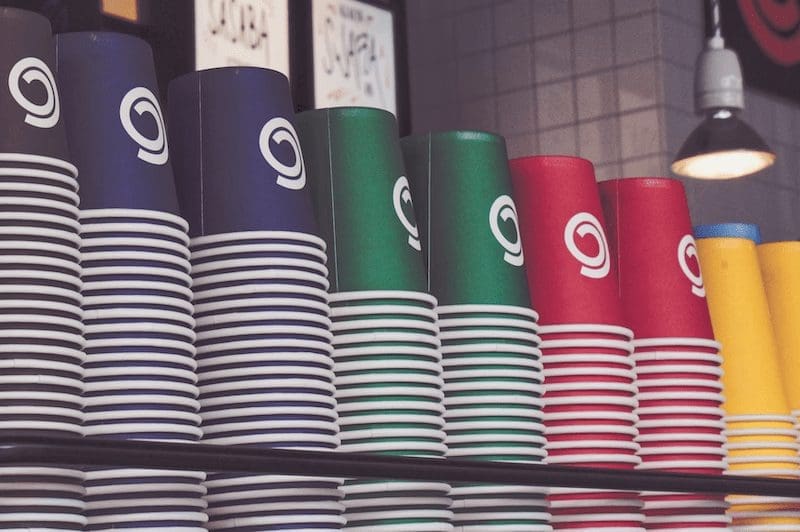 colorful paper cups stacked