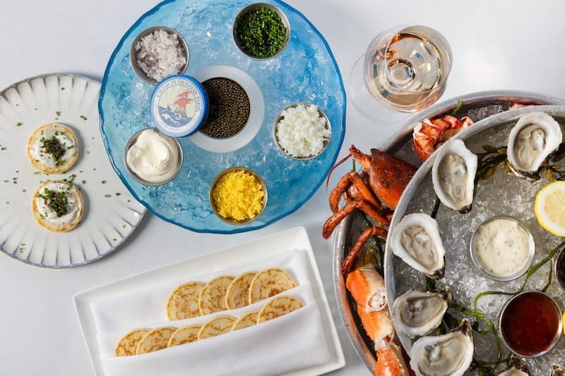 caviar and raw seafood oysters spread Gigi's Montauk