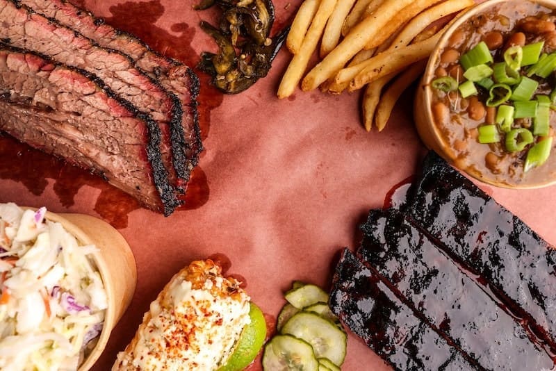 Platter (Brisket, Ribs, Corn, Slaw, Beans, Fries) 